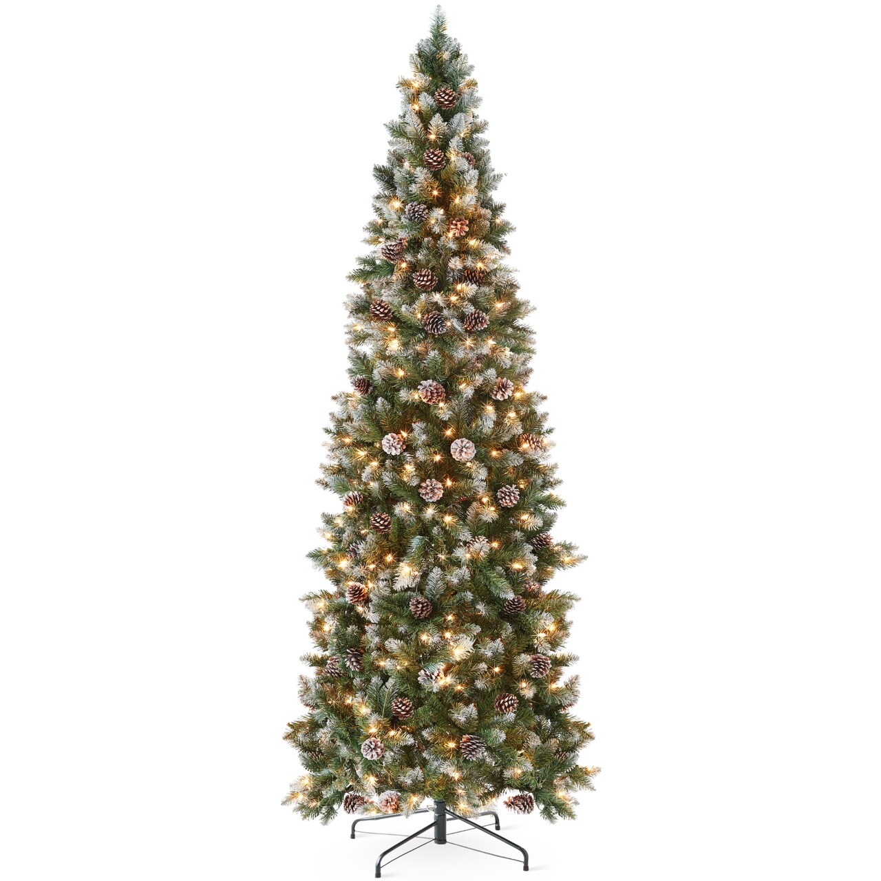 Best Choice Products Pre-Lit Partially Flocked Pencil Christmas Tree w/ Pine Cones, Foldable Stand